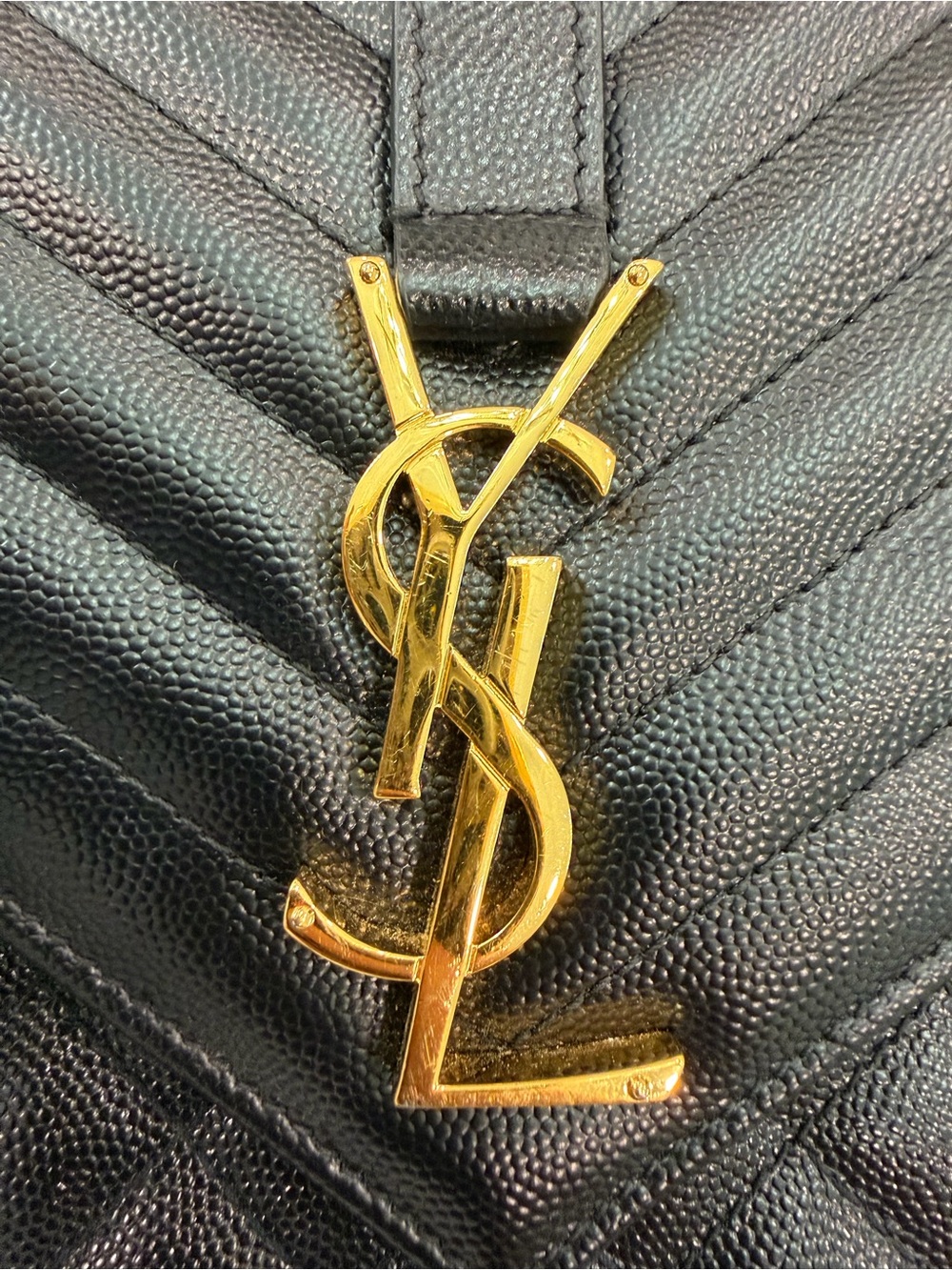 Saint Laurent Black Quilted Chevron Envelope Shoulder Bag with Gold Hardware - Picture 13 of 13